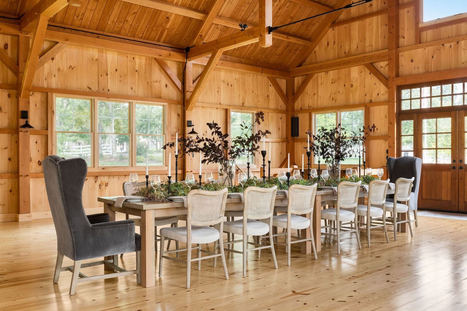 Beautiful interior inside a party barn in chester county pa design completed by Stephanie Kraus Designs